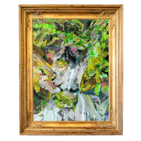 a painting of a waterfall in a gold frame