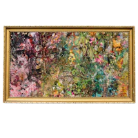 an abstract painting in a gold frame