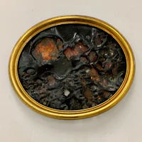 a gold framed painting with a black background