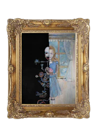 a painting of a girl in a gold frame