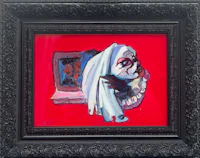 a painting of a clown in a red frame