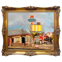 a painting of a truck on a street