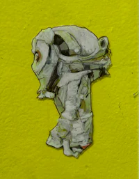 a drawing of an astronaut on a yellow wall