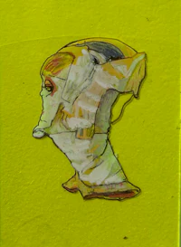 a drawing of a head on a yellow background