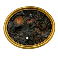 a gold frame with a black and brown piece of art