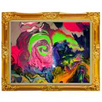 an abstract painting in a gold frame
