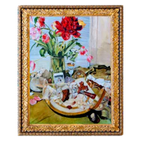 a painting of flowers in a gold frame