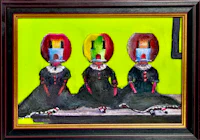 a painting of three women sitting on a table