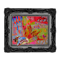 a black frame with a colorful painting on it