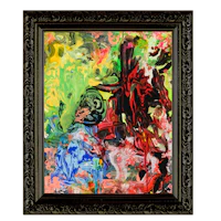 an abstract painting in a black frame