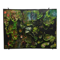a black and green painting of a seascape
