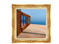 a painting of a window in a gold frame