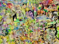 a painting of a group of people in various colors