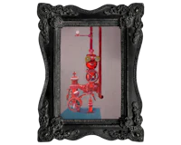 a painting of a red fire hydrant in a black frame