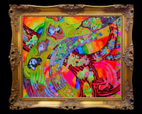 a colorful painting in a gold frame