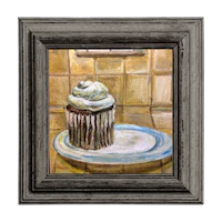 a painting of a cupcake on a plate