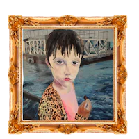 a painting of a little girl in a gold frame