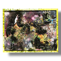 a black and yellow painting on a black background