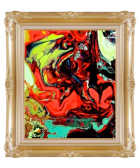 an abstract painting in a gold frame