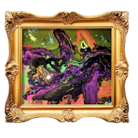 an abstract painting in a gold frame
